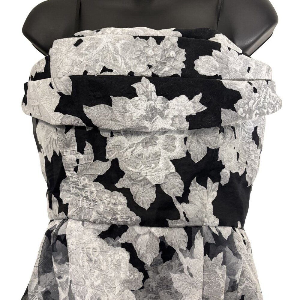 Betsy & Adam Strapless Black & White Floral Print Dress Size 12 Made In USA - Picture 2 of 16